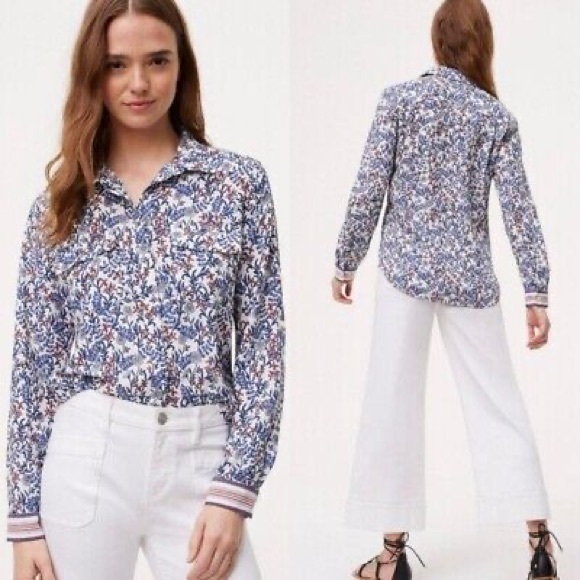 LOFT Floral Field Utility Button Down Shirt - Picture 1 of 7